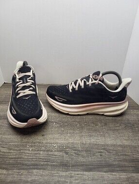Hoka One One Clifton 9 Shoes Womens Size 8 B Black Running Comfort Walking Gym
